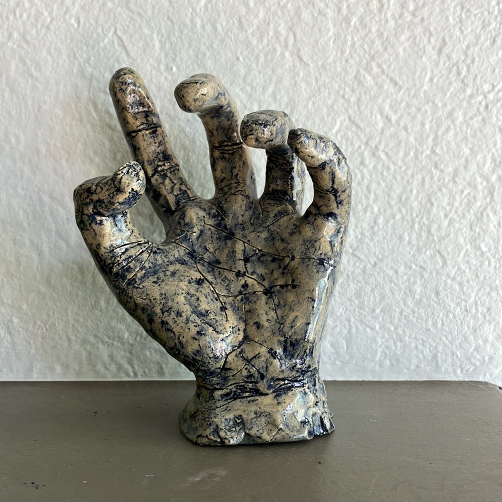Handmade Hand Sculpture in Navy and Gray